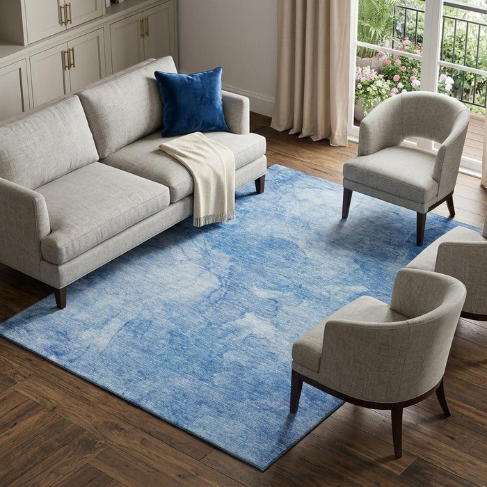 8' X 10' Abstract Washable Area Rug With UV Protection (656284) - Blue / Ivory