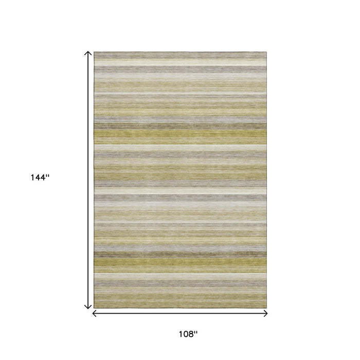9' X 12' Striped Washable Area Rug With UV Protection (648063) - Wheat / Gray / Ivory