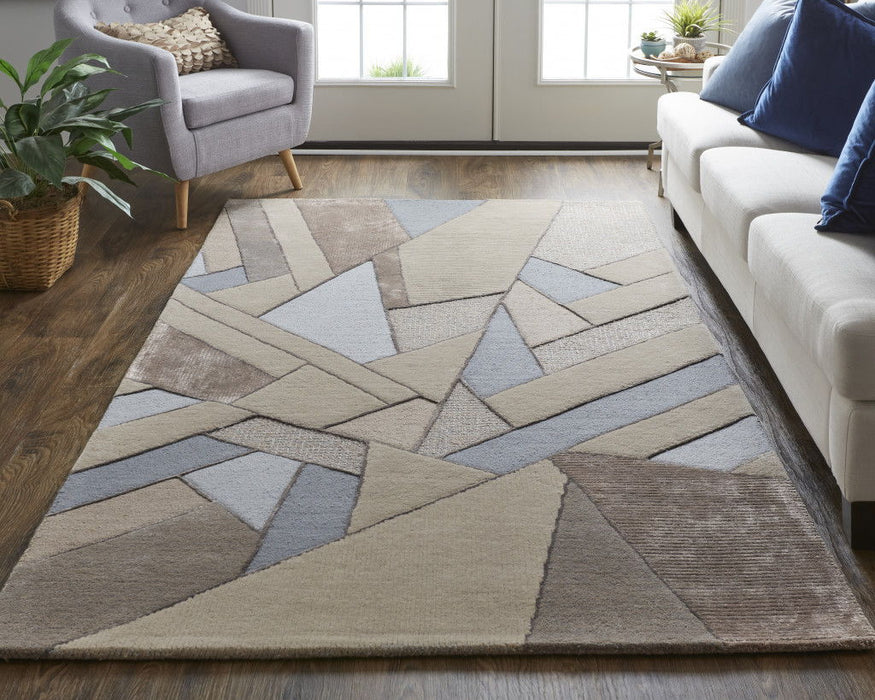 8' x 10' Wool Geometric Tufted Handmade Area Rug - Tan Brown And Blue