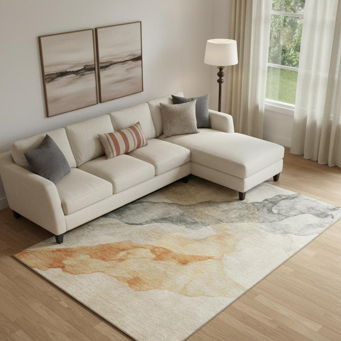 10' X 14' Abstract Washable Area Rug With UV Protection (701551) - Orange / Gray / Silver