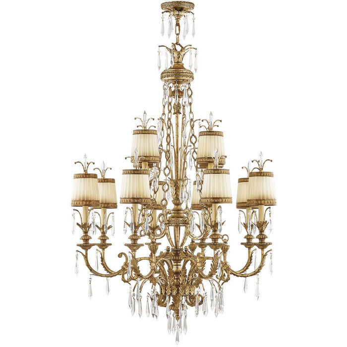 Twelve Light Metal Dimmable Chandelier With Shades - Gold