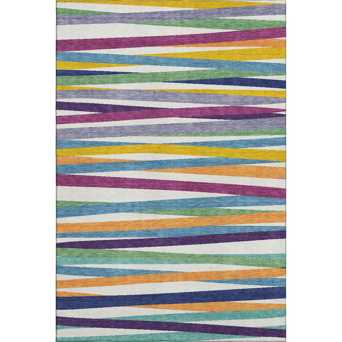 10' X 14' Striped Washable Area Rug With UV Protection (678532) - White / Purple / Yellow