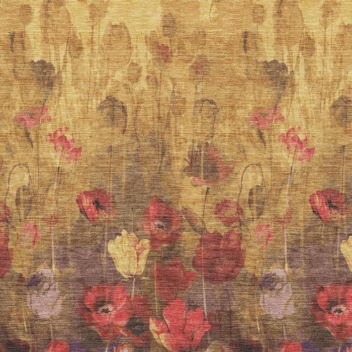10' X 14' Floral Washable Area Rug With UV Protection (678191) - Gold / Red / Yellow