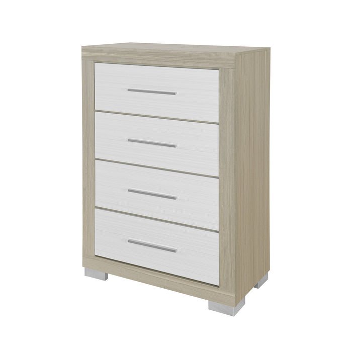 31" Wood Four Drawer Dresser - Natural And White