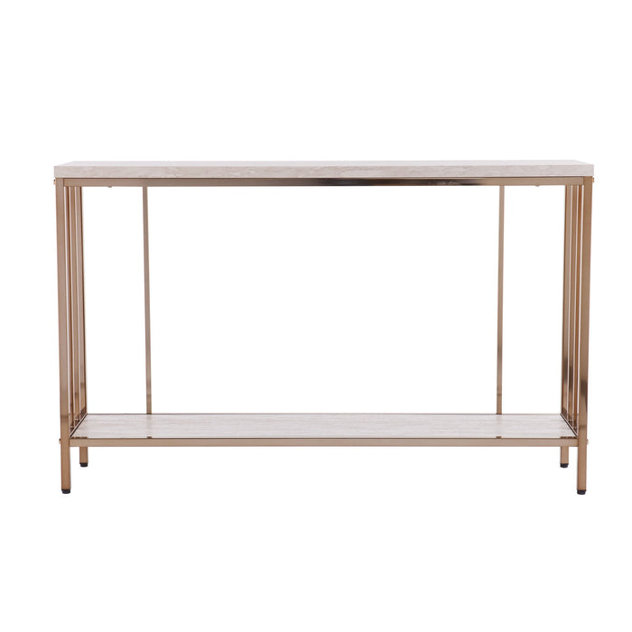 Faux Stone Floor Shelf Console Table With Storage - Champagne / Gold