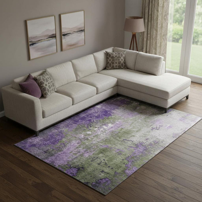 10' X 14' Abstract Washable Area Rug With UV Protection (706361) - Olive Green / Purple