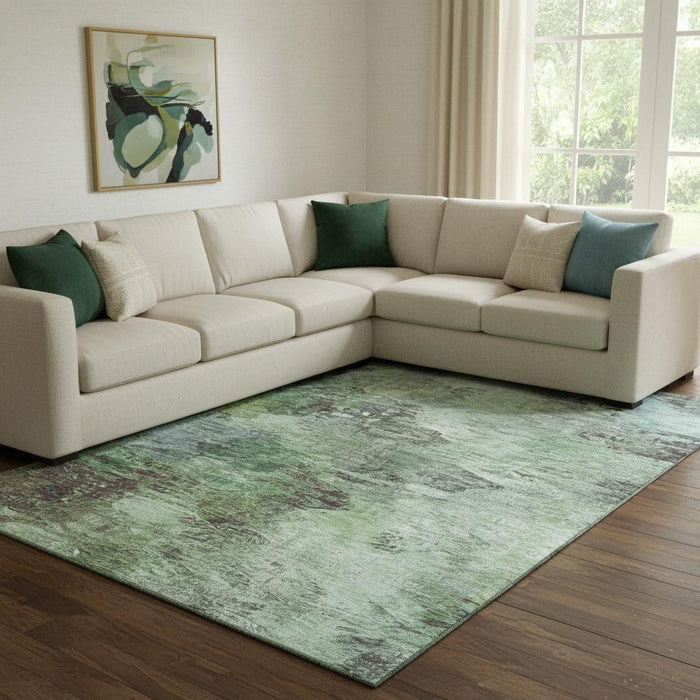 9' X 12' Abstract Washable Area Rug With UV Protection (650637) - Green / Brown / Ivory