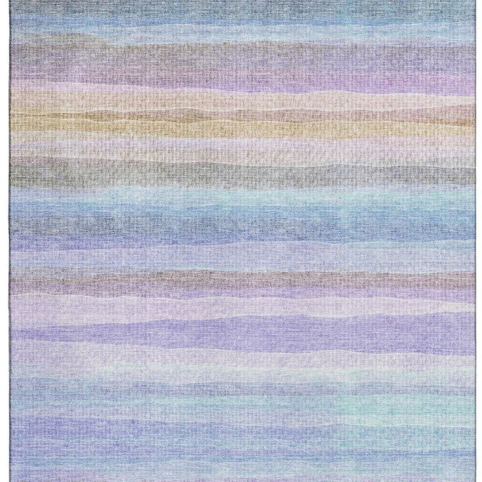 10' X 14' Striped Washable Area Rug With UV Protection (717596) - Lavender / Sky Blue