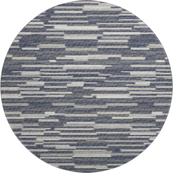 8' Abstract Washable Round Rug With UV Protection (644937) - Gray / Charcoal / Ivory
