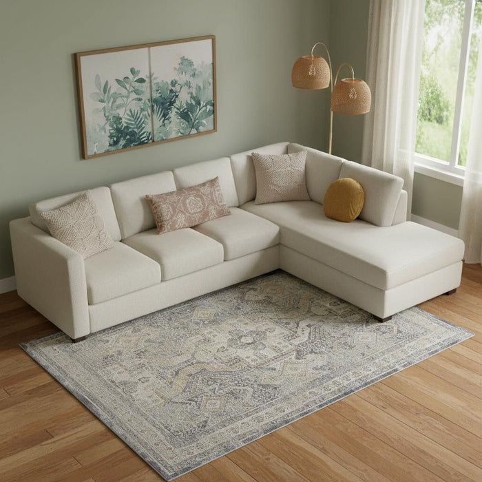 10' X 14' Medallion Distressed Area Rug With Fringe (546445) - Ivory / Charcoal