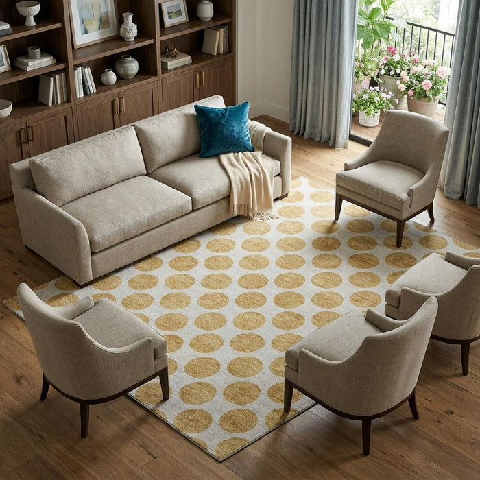 10' X 14' Polka Dot Washable Area Rug With UV Protection (677393) - Gold / Ivory