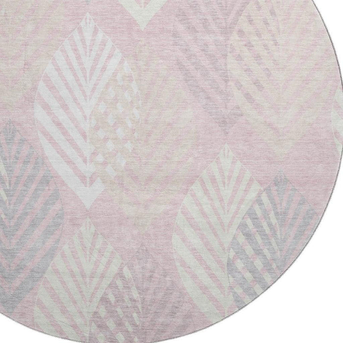 8' Floral Washable Round Rug With UV Protection - Pink