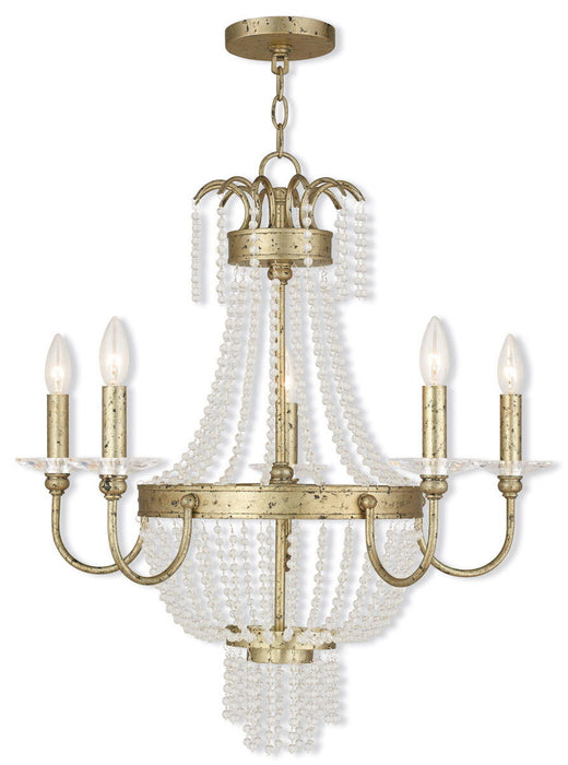 Five Light Metal Dimmable Chandelier With Shades - Gold