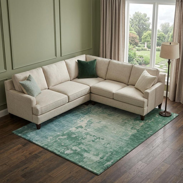 10' X 14' Abstract Washable Area Rug With UV Protection (692565) - Emerald / Denim Blue