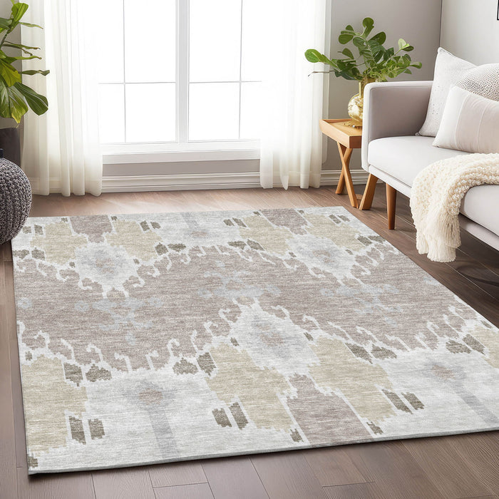 8' X 10' Ikat Washable Area Rug With UV Protection - Ivory
