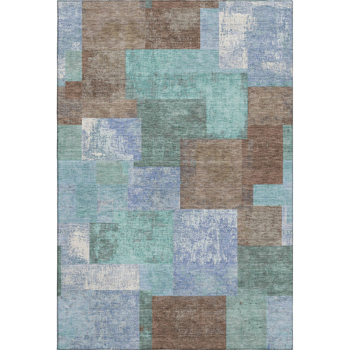 10' X 14' Geometric Washable Area Rug With UV Protection (709792) - Brown / Teal / Ivory