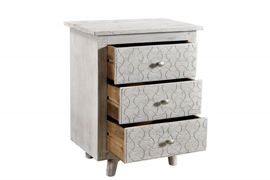 30" Three Drawer Nightstand - White
