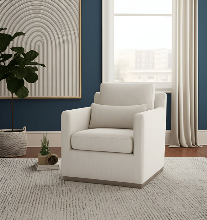 30" Contemporary Fabric Swivel Club Chair And Toss Pillow - Cream