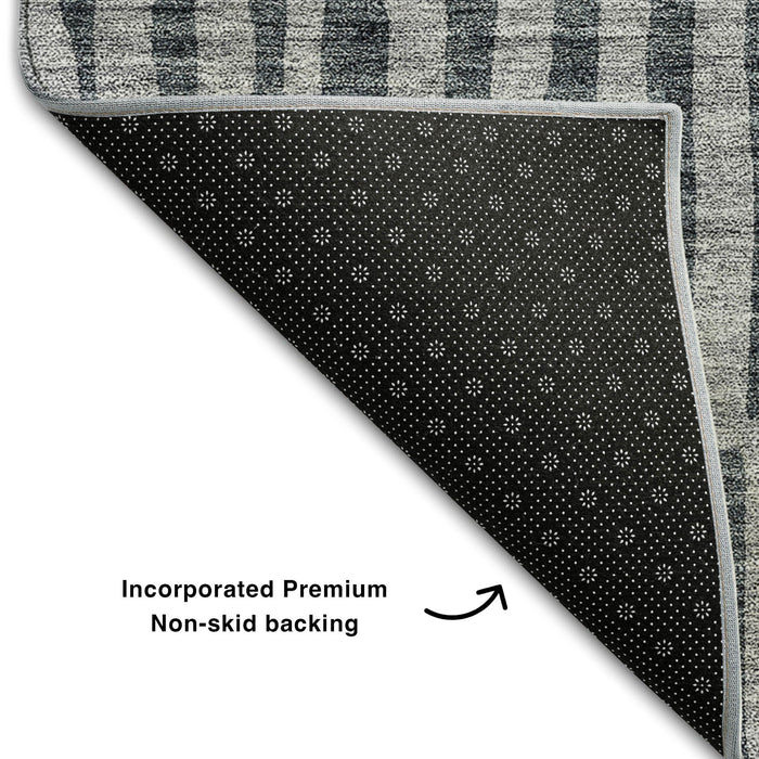 10' X 14' Striped Washable Area Rug With UV Protection (655692) - Charcoal / Gray
