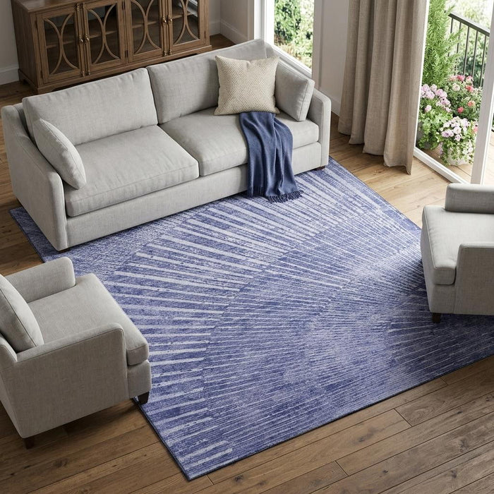 8' X 10' Geometric Washable Area Rug With UV Protection (648338) - Navy Blue / Ivory