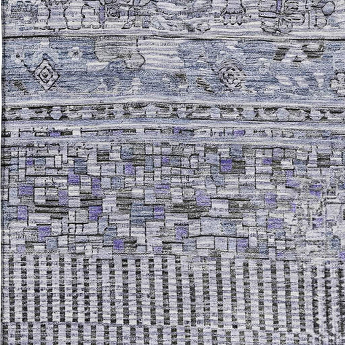 10' X 14' Striped Washable Area Rug With UV Protection (705209) - Blue / Gray