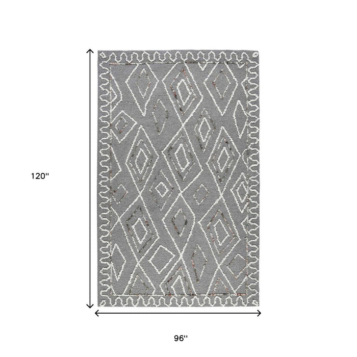 8' X 10' Wool Geometric Hand Hooked Area Rug - Dark Gray