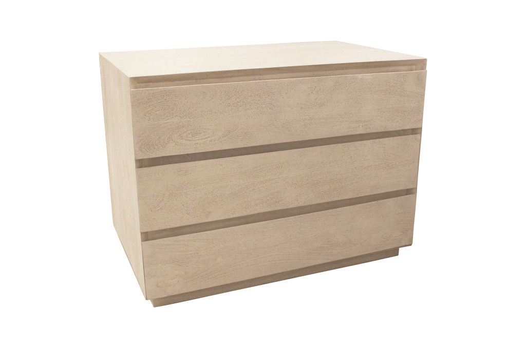24" Solid Wood Ribbed Texturere Three Drawer Nightstand - Natural