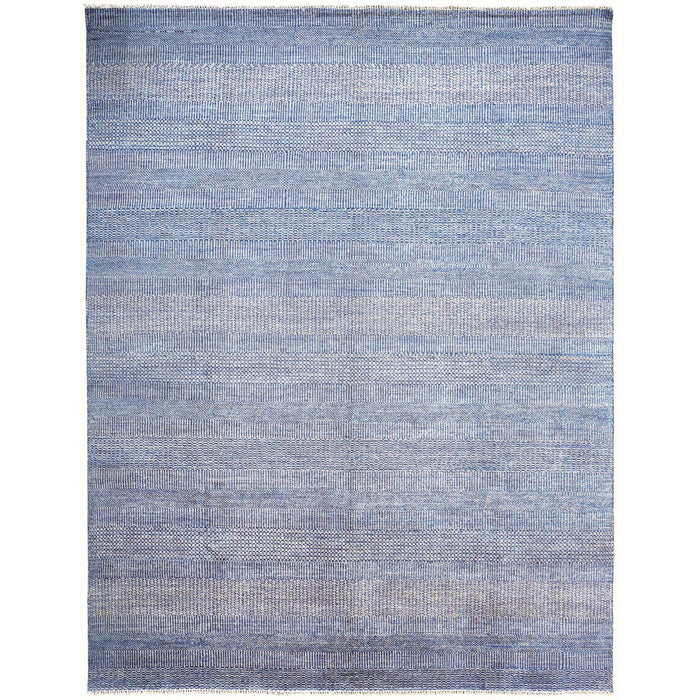 12' x 15' Wool Striped Shag Hand Knotted Area Rug - Blue And Ivory