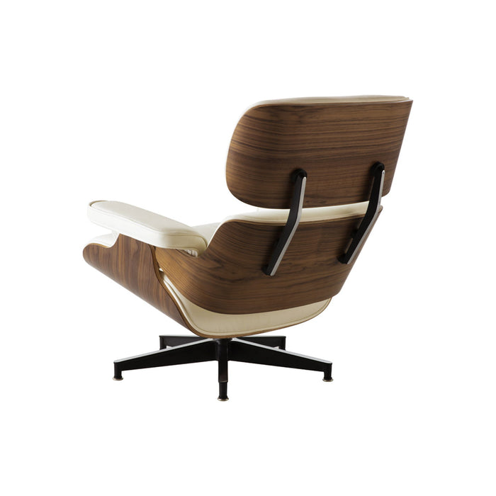 Genuine beige and dark brown leather tufted swivel lounge chair with matching ottoman, stylish stationary chair by HomeRoots.