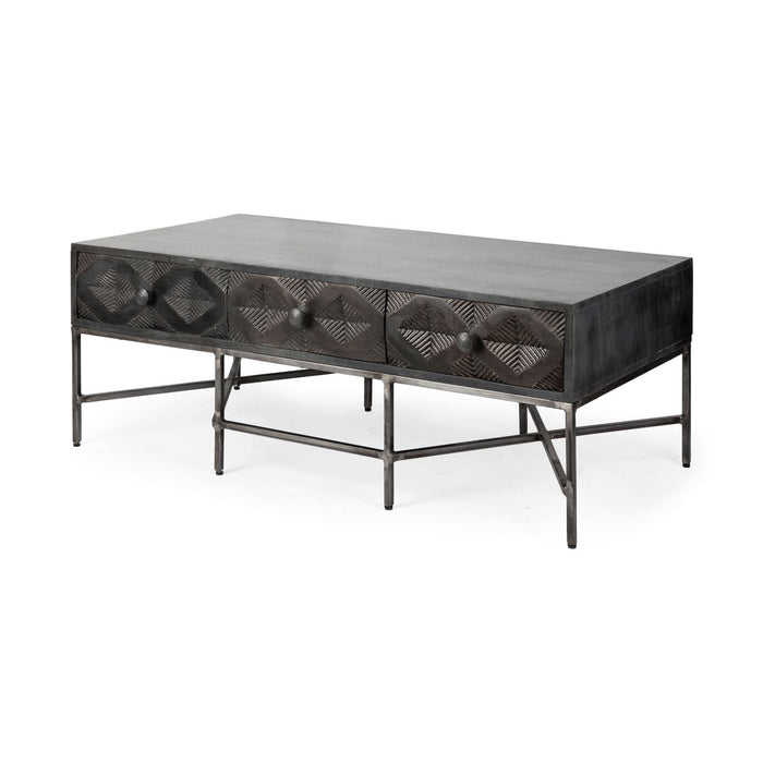Rectangular Solid Wood Coffee Table W 3 Drawers - Dark Brown