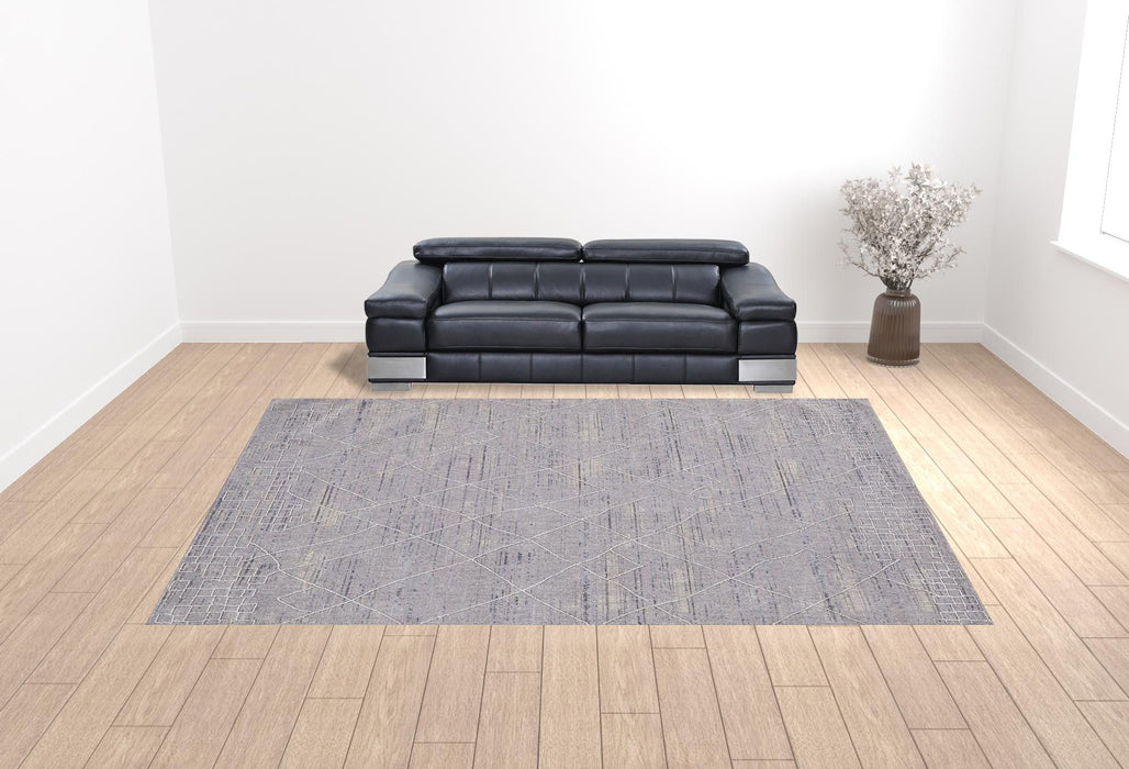12' x 15' Striped Power Loom Distressed Stain Resistant Area Rug - Gray