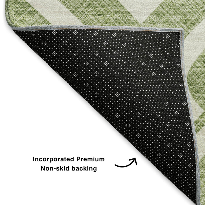 10' X 14' Geometric Washable Area Rug With UV Protection (652503) - Green / Ivory