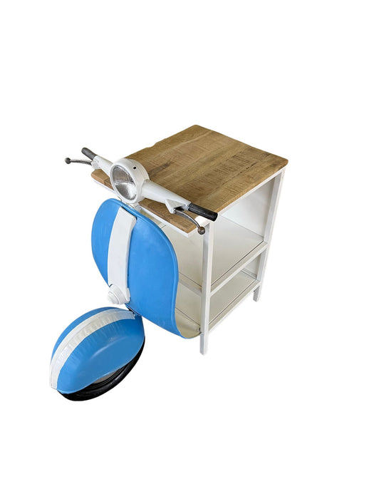 Solid Wood End Table With Two Shelves - Brown / Blue / White