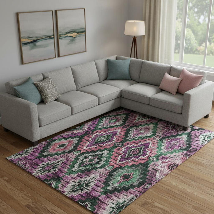 10' X 14' Washable Area Rug With UV Protection (707101) - Blush / Green / Ivory