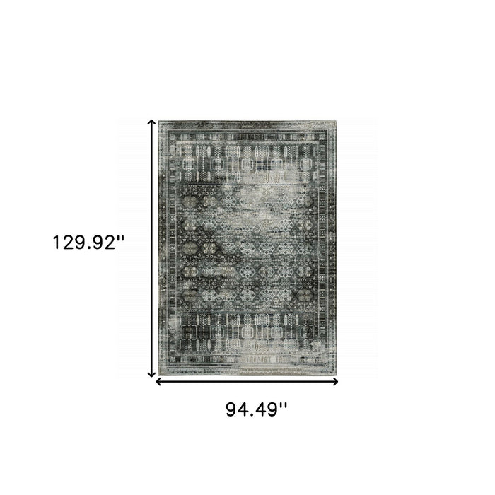 8' x 11' Oriental Power Loom Stain Resistant Area Rug - Charcoal Gray Blue Ivory And Taupe