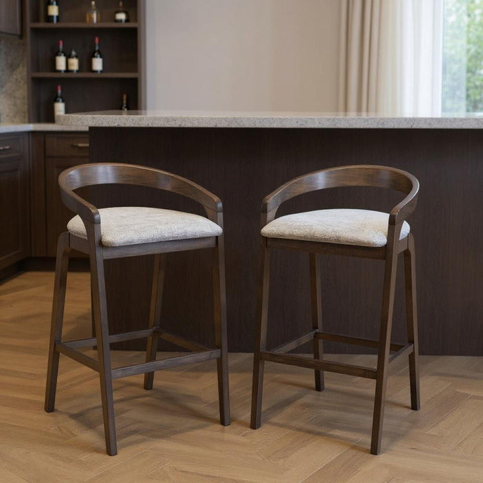 31" Fabric And Solid Wood Low Back Bar Height Bar Chairs (Set of 2) - Gray / Espresso