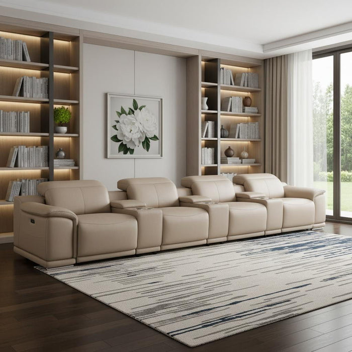 175" Leather Reclining USB Sofa - Beige
