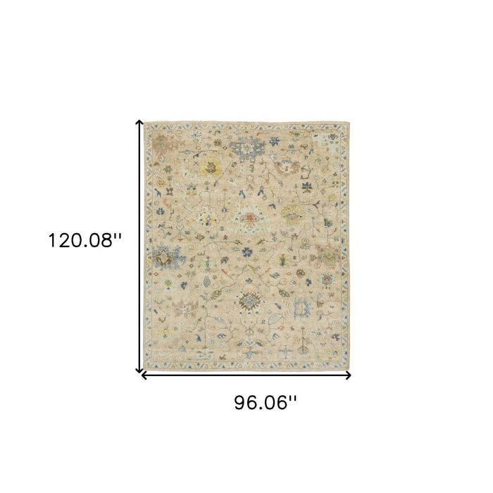 8' X 10' Wool Oriental Hand Knotted Area Rug With Fringe - Beige