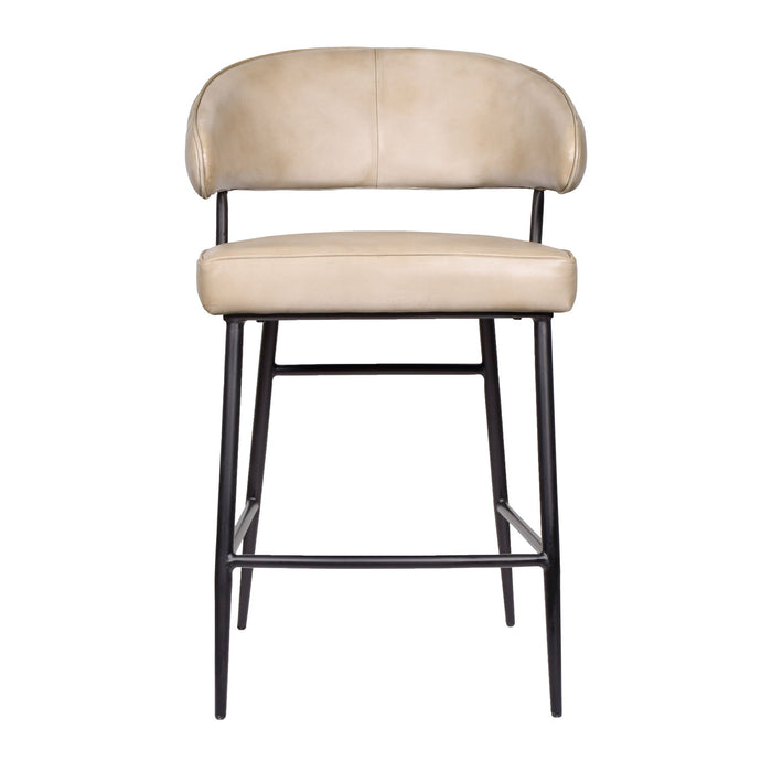 Genuine Leather Iron Low Back Counter Height Bar Chair - Stone / Black