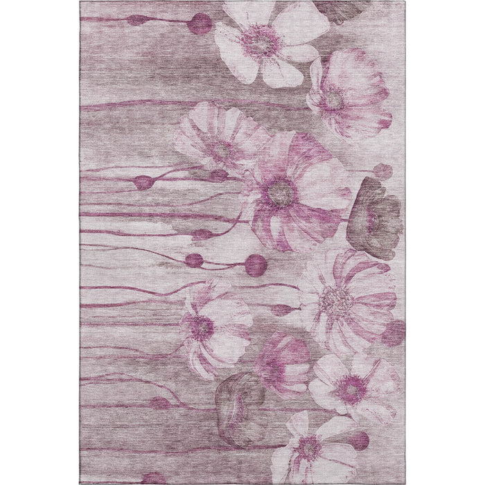 10' X 14' Floral Washable Area Rug With UV Protection (657311) - Plum / Ivory