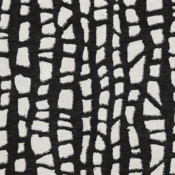 8' X 10' Cobblestone Washable Area Rug With UV Protection - Black And Ivory