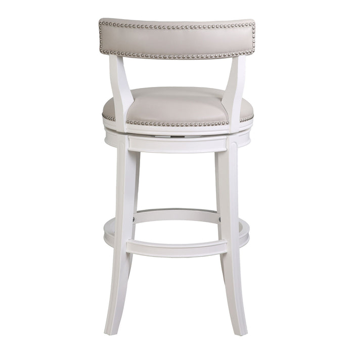 Faux Leather And Solid Wood Low Back Bar Height Swivel Bar Chair - Gray / White