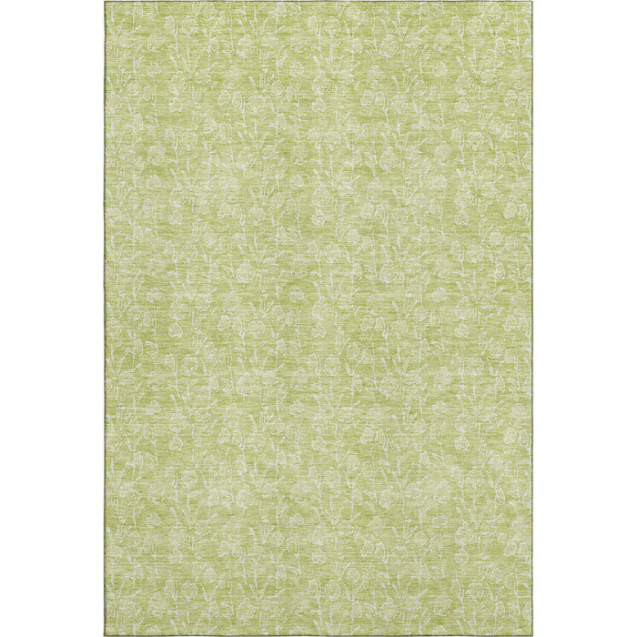 10' X 14' Floral Washable Area Rug With UV Protection (656388) - Artichoke Green / Ivory