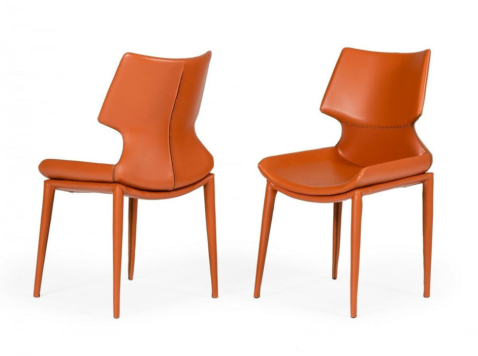 Cognac Faux Leather Wrapped Dining Chairs (Set of 2) - Terra Cotta