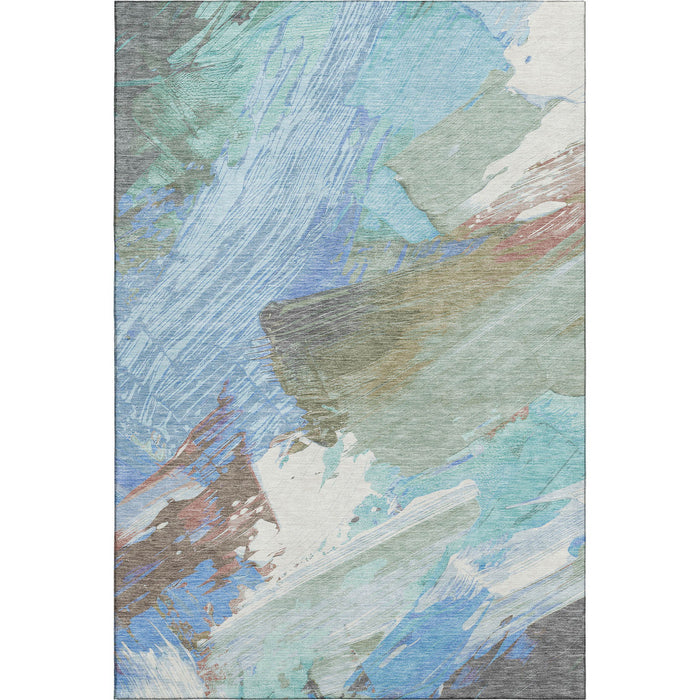 10' X 14' Abstract Washable Area Rug With UV Protection (694158) - Sky Blue / Ivory / Charcoal