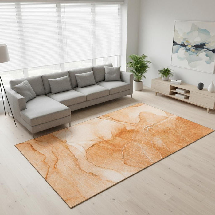 10' X 14' Abstract Washable Area Rug With UV Protection (646870) - Orange / Ivory