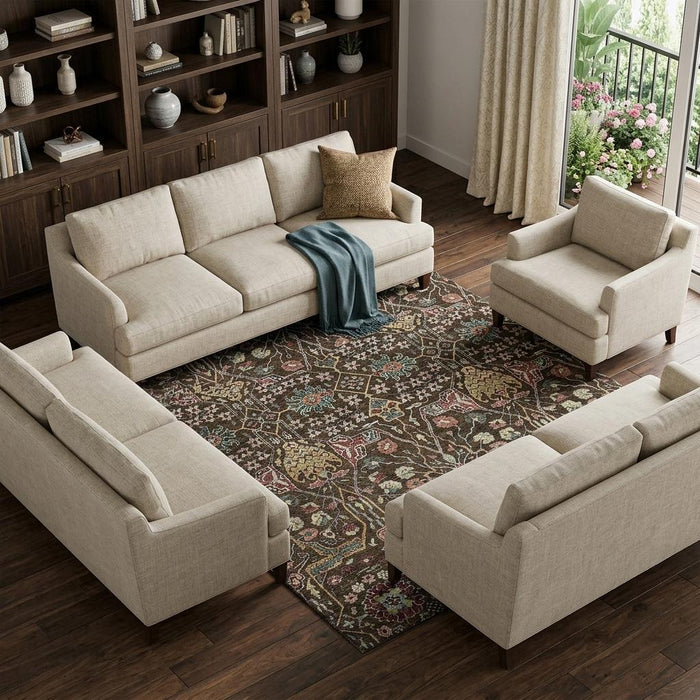 10' X 14' Floral Washable Area Rug With UV Protection (685994) - Chocolate / Gold / Teal
