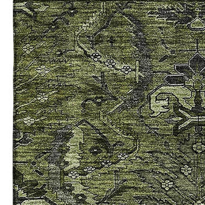 10' X 14' Damask Washable Area Rug With UV Protection (683890) - Olive Green / Charcoal