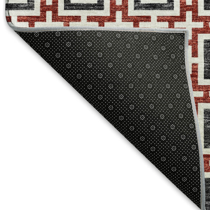 8' X 10' Geometric Washable Area Rug With UV Protection - Red