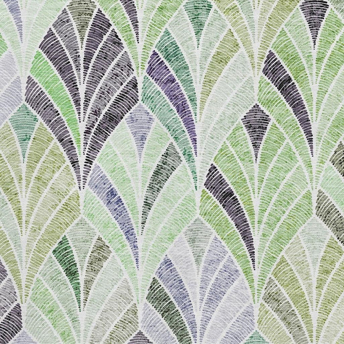 10' X 14' Geometric Washable Area Rug With UV Protection (667605) - Green / Purple / Ivory